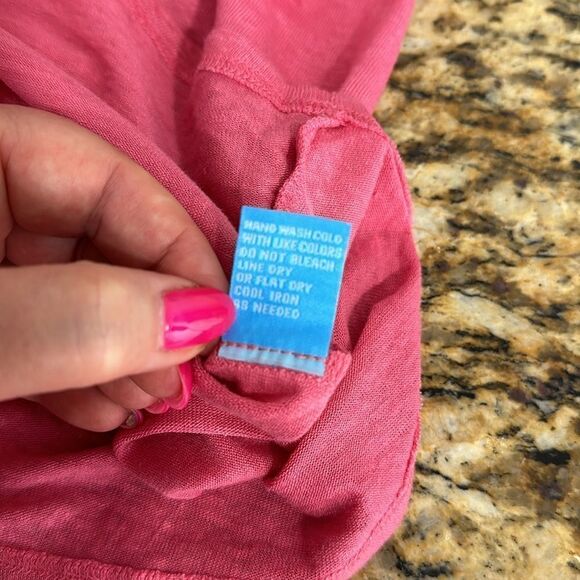 J. McLaughlin Pink Linen Blend V-neck Short Sleeve T-shirt Size M - Picture 6 of 8